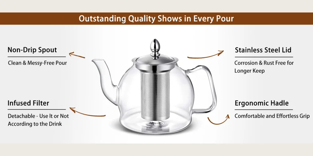 HIWARE 1000ml Glass Teapot with Removable Infuser 2 1 | Ceylon Wild Tea