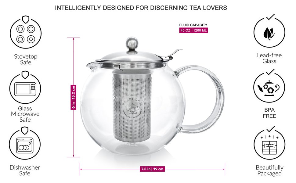 Teabloom All in One Glass Teapot | Ceylon Wild Tea